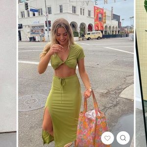 VERA MATCHA WAIST TIE MIDI SKIRT